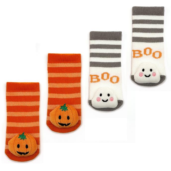 totes toasties® Babies Halloween Rattle Socks (Twin Pack) Ghost / Pumpkin Extra Image 1